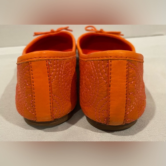 TORY BURCH Chelsea Pink Stitched Logo Ballerina Flat Orange Women’s Size 6.5 - Picture 6 of 8
